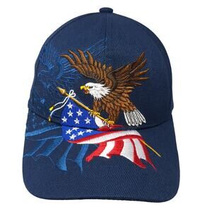 American Eagle USA Flag Baseball Cap Blue One Size Adjustable Patriotic EZ Cap